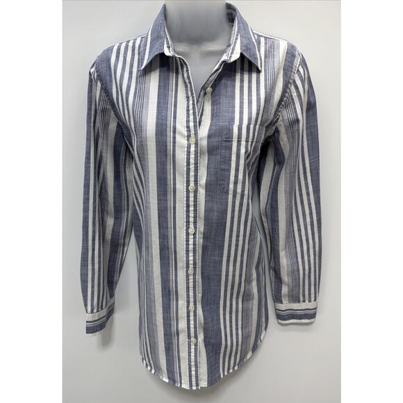 Banana Republic Womens Shirt Medium Blue White Stripe Soft Wash Button Up Cotton - Picture 1 of 6